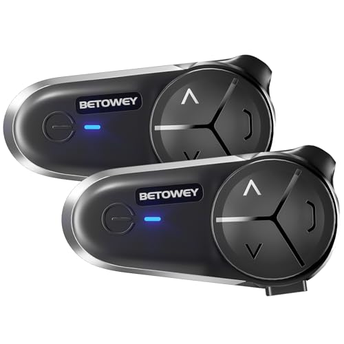 BETOWEY Intercomunicador capacete Moto BT-S5, Bluetooth V5.3, multitarefa de áudio, 2 tipos de microfone e auriculares, para 10 motociclistas, 2 peças