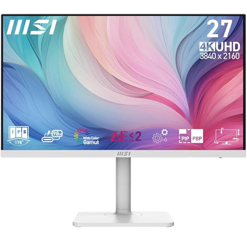 MSI Modern MD272UPHW Monitor profissional UHD de 27" - painel IPS de 3840 x 2160, 60 Hz, montagem VESA, ajustável em 4 direções - HDMI 2.0b, DisplayPort 1,4a, tipo-C - branco