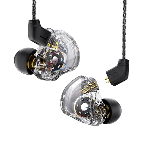 Auriculares in Ear Gaming IEM da CCZ Melody In-Ear-Monitor, de graves profundos Deep Bass HiFi com cabo removível de 2 pinos 4N, OFC para audiófilo/MP3/MP4/PC (transparente preto, sn microfone)