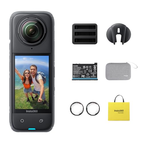 Insta360 Pacote de aventura X4 - câmara de ação 360 impermeável 8K, vídeo grande ângulo 4K, bastão Selfie invisível, protetores de lente removíveis, duração da bateria de 135 minutos, edição IA