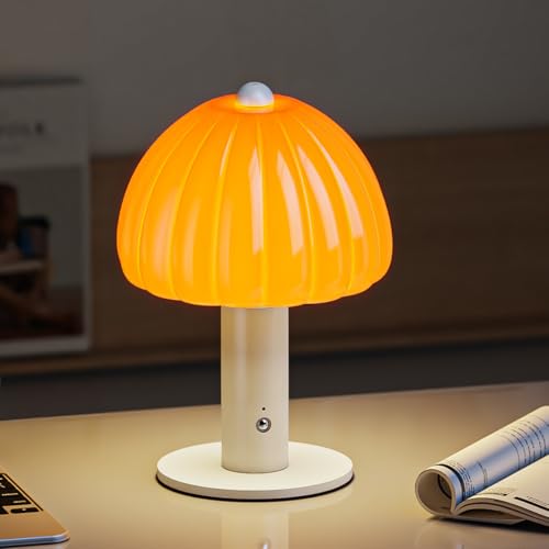 Genérico FANHAO candeeiros de mesa de cabeceira com vidro, 3 vias regulável, 4000 mAh sem fios recarregável pequeno candeeiro para quarto, sala de estar, festival, Halloween e presente