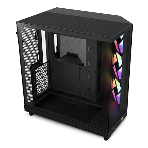 NZXT H6 Flow RGB Caixa PC Gaming ATX | Mid-Tower de câmara dupla compacta, inclui 3 ventoinhas de 120 mm RGB | painéis de vidro panorâmicos, cor preta | CC-H61FB-R1