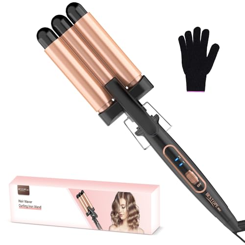 Modelador de cabelo ondas ferro ondas - BESTOPE MIX modelador de cabelo 3 barras 22 mm ondulador de cerâmica aquecimento rápido 150 °C/210 °C modelador de cabelo para cabelo comprido e curto