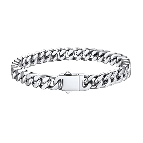 Bestyle Pulseira homem ligações pulseiras de corrente cubana Miami 5/7/9/12 mm largura pulseira cubo Miami aço inoxidável pulseira cúbica corrente 19 cm / 21 cm / 23 cm