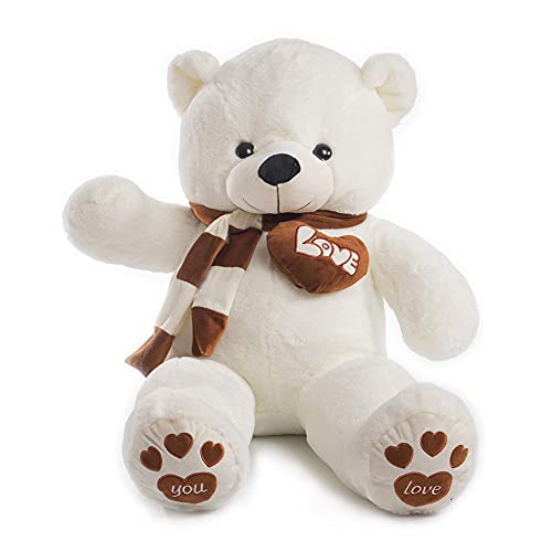 YunNasi Ursos de peluche grandes urso de peluche gigante brinquedos de peluche suave com cachecol Teddy para crianças, meninas (branco, grande)
