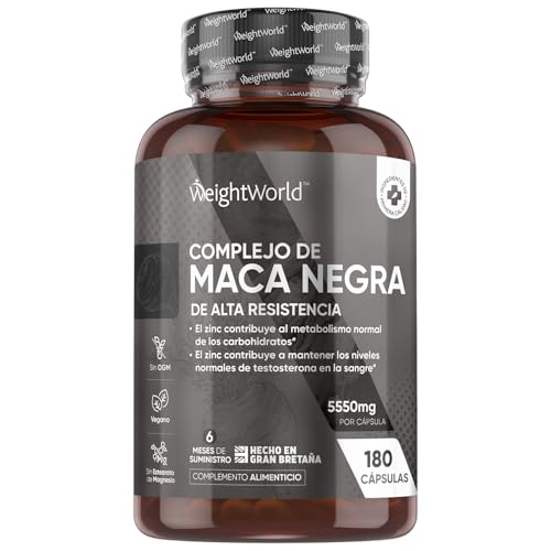 Maca preta e amarela Andina Complex 5550 mg de potência - 100:1-6 meses de fornecimento, cápsulas veganas de 180 maca- Benefícios do extrato desta poderosa raiz com zinco, L-Arginina, gininseng e