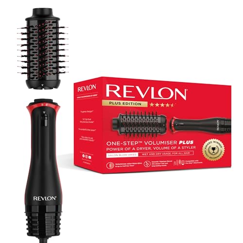 REVLON One-Step Plus Voluminizador, cabeça removível, cilindro de titânio e cerâmica, cerdas mistas com palhetas de carvão ativado, tecnologia ionic de tourmaline, RVDR5298UK