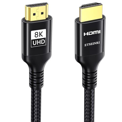 Etseinri Cabo HDMI de 8K 4K 20 M, trançado de nylon 48 Gbps de alta velocidade HDMI® cabo 4K 240Hz 165Hz 144Hz 120Hz 8K 60Hz 4:4 DTS: X eARC HDCP2.3 HDR10+ TV Monitor Projector ector jogos PC PS5