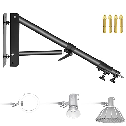 Neewer Triângulo montagem em parede com braço para fotografia estúdio vídeo luz estroboscópica Monolight, caixa de luz, refletor guarda-chuva, flexível rotação de 180 graus 125 cm (preto)