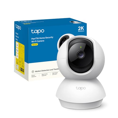 Câmara Wi-Fi interior TP-Link de 3 MP (2K), câmara de vigilância, visão noturna, notificações em tempo real, armazenamento em nuvem e MicroSD de até 256 GB, Alexa e Google Assistant (Tampa C210)
