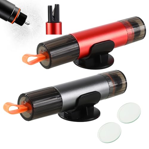 2 em 1 quebra-cristais e cintos, 2 martelo de segurança para carro, vem com suporte, martelo de emergência carro, ferramenta de resgate de emergência essencial para carros e autocarros (V9-B)