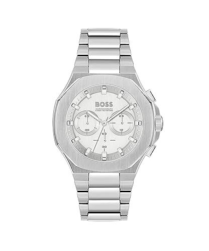 Boss Relógio cronógrafo de quartzo para homem coleção Taper com correia de aço inoxidável prateada - 1514087, branco, pulseira