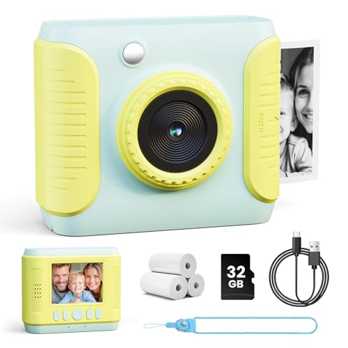CalineGam Câmara com fotos infantis instantâneas, HD 1080P câmara fotográfica instantânea com cartão de 32 GB e papel fotográfico, brinquedos digitais para crianças, presente para meninos e meninas de