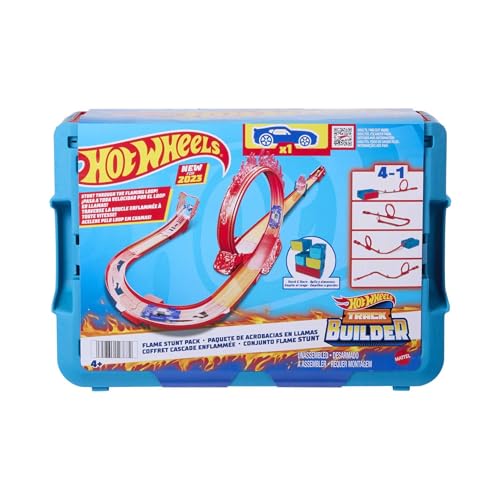 Hot Wheels Track Builder Acrobacias de fogo pista para carros de brinquedo, inclui 1 veículo, + 6 anos (Mattel HMC04)