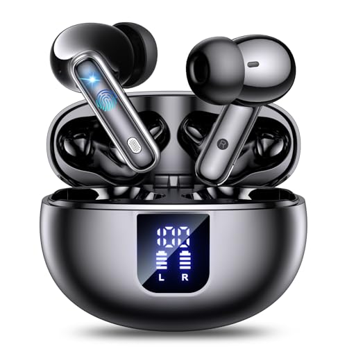 EUQQ Auriculares sem fios Bluetooth, auriculares Bluetooth cancelamento ativo de ruído, capacetes sem fios Bluetooth controlo tátil, HiFi estéreo, IP7 impermeável design confortável preto, USB-C