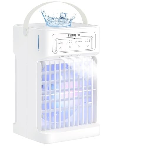 Ar condicionado portátil silencioso, 1100 ml refrigerador de ar portátil, mini Condizionatore d'aria com 3 velocidades de ventilador, 3 modos de nebulização para quarto, escritório, autocaravana