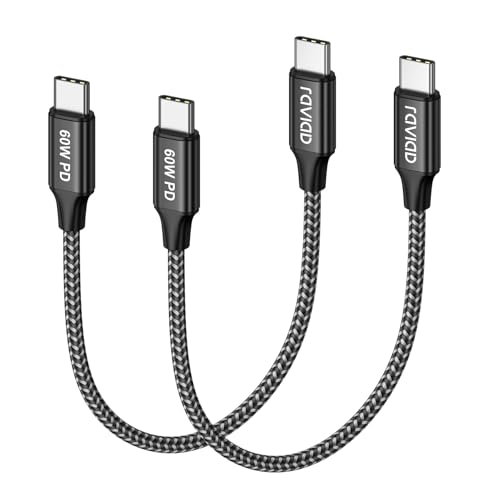 RAVIAD Cabo USB C a USB C curto [2 Pack 0,3 m], cabo tipo C a tipo C com Power Delivery 60 W carregamento rápido para iPhone 16 15 Pro Max, Samsung Galaxy S24/S23/S22/S21, Huawei P40, OnePlus, Galaxy