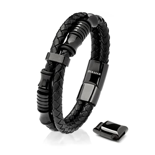SERASAR Pulseiras de couro premium para homem | fecho seguro de aço inoxidável | três cores | caixa de jóias incluída