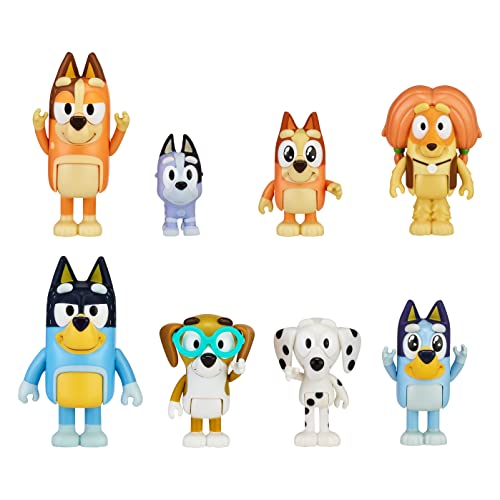Bluey Pacote de 8 figuras da família e amigos, figuras de 6,3-7,6 cm
