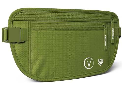 Cinto de dinheiro oculto para viagens, carteira de cintura com proteção RFID, Verde Exército, Cinto de dinheiro RFID