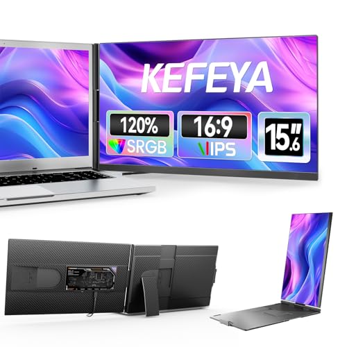 KEFEYA 15,6" Monitor portátil 120% sRGB FHD 1080P todos os tamanhos de portáteis removível extensor de ecrã Portati HDMI/USB-A/Type-C Plug-Play Laptop Screen Extender para Windows, Mac, Android