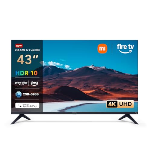 XIAOMI TV F 43, 43 polegadas (109 cm), 4K UHD, Smart TV, Fire OS8, controlo de voz Alexa, HDR10, MEMC, 2 GB + 32 GB, compatível com Apple AirPlay