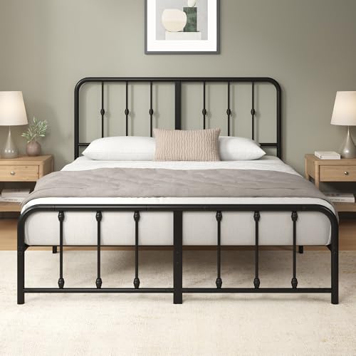 Zinus Florence Bed 135 x 190 cm Sommier de metal com cabeceira e pieceiro, altura de 35 cm, cama com estrado de metal - fácil montagem - espaço de armazenamento debaixo da cama - preto