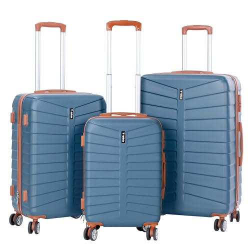 Conjunto de 3 malas de viagem rígidas ABS com rodas de 360° | Trolley mala de cabine leve e resistente | bagagem de mão, média e grande | fecho, pega telescópica, interior organizado design