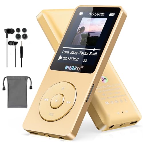Reprodutor MP3 de 32 GB com Bluetooth 5.3, ultraleve (30 gramas), até 80 horas de duração da bateria, ecrã de 1,8 polegadas, ideal para desportos, crianças e adultos, suporta cartões TF de