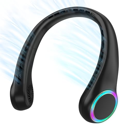 ITSHINY Ventoinha de pescoço, mini ventilador portátil, ventilador pescoço sem pás, ventilador recarregável bateria 4000 mAh com ajustável 3 velocidades luz LED para viagens desporto escritório casa