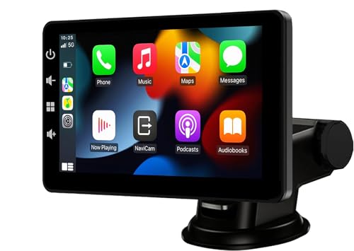 Ecrã de carro com Carplay e Android Auto sem fios: Rádio portátil de 7 polegadas com ecrã tátil, Mirror Link - Carplay ecrã para carro com controlo de assistência por voz / sem instalação