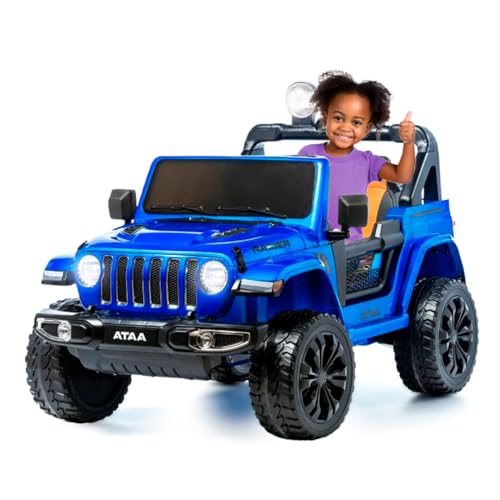 ATAA Carro elétrico infantil 4 x 4 Raider 12 v, carro infantil com rodas de borracha, assento de pele e comando para pais (azul)