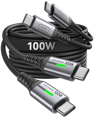 INIU Cabo USB C, 100 W 1 m + 1 m cabo de carregamento rápido QC, tipo C entrançado nylon para dados e carregador de telefone, compatível com iPhone 15 Pro, Samsung S24, iPad, MacBook, tablets, LG e
