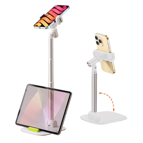 PUJUDODA Suporte móvel de mesa, suporte para telemóvel ajustável em altura e ângulo, suporte para telemóvel secretária dobrável para iPhone 15, 14, 13, 12, 11, Pro, Smartphone, Tablet, branco