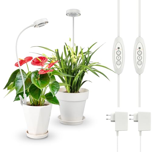 SANSI Candeeiros de plantas, 48 LED luz de crescimento de espectro completo 4000 K, lâmpada LED de cultivo interior com temporizador automático 3H/6H/12H e 4 de brilho para plantas pequenas (2 peças)