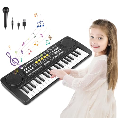 m zimoon Teclado musical de piano infantil 37 teclas com microfone, multifunções portáteis piano elétrico infantil brinquedo, órgão eletrónico crianças educativo presente piano para crianças 3 4 5 6 7