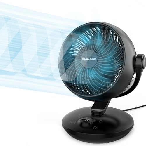 WOWDSGN Ventoinha silenciosa de 22 dB, com 6 níveis e ecrã, temporizador de 9 horas, potente circulação de ar turbo 3D, oscilação de 100° e 80°, ventoinha de mesa para quarto, sala de estar