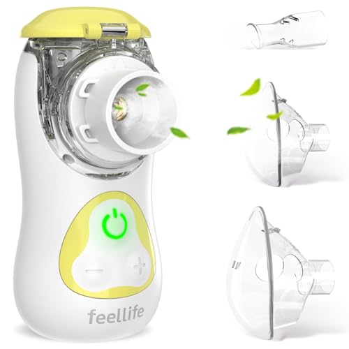 FEELLIFE Nebulizador portátil silencioso tipo C recarregável, nebulizador para bebés e adultos, taxa de atomização ajustável, nebulizador para alívio da tosse, rinite e sintomas respiratórios