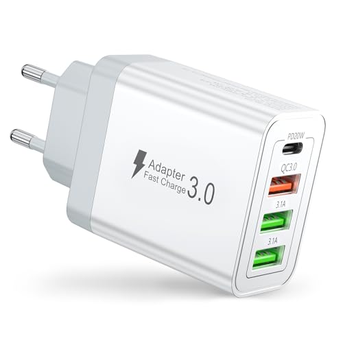 Carregador USB C, 40 W carregador iPhone carregamento rápido, 4 portas tomada USB C PD+QC3.0 rápido parede adaptador tipo C cabeça carregador móvel para iPhone 16 15 14 13 Pro Max, Samsung S25 S225