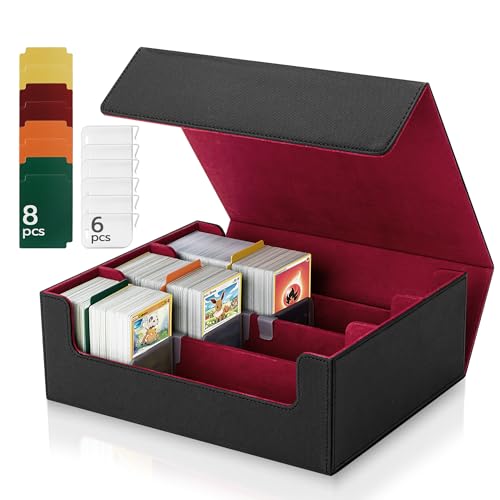 Tolesum Caixa de cartas para MTG, Card Deck Box para 1800 cartas com compartimento, Magnetic Flip Box com couro de PU para cartas de Magic Commander TCG - preto vermelho