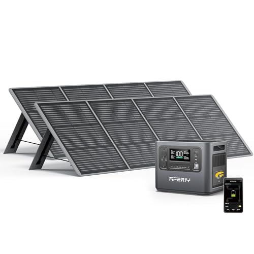 AFERIY Gerador solar de 2400 W com 2 painéis solares de 200 W, estação de alimentação portátil de 2048 Wh (pico de 4800 W), bateria LiFePO4, 220 V - 240 V, painel solar dobrável com USB