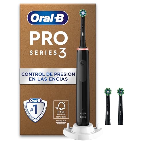 Oral-B Pro 3 3000 Escova de dentes elétrica com cabo recarregável e 3 cabeças, desenhada por Braun, presentes originais para mulher e homem - preto