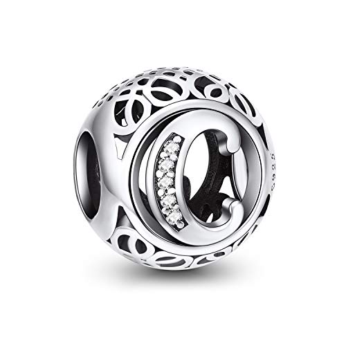 NINGAN A-Z 26 contas encantos pendentes de alfabeto contas prata de lei 925 com zircônia cúbica transparente compatível com pulseira Pandora e europeu, encantos de letra para mulher menina