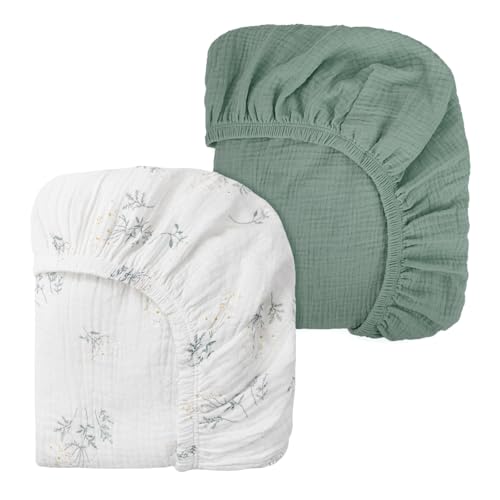 Peepeemax Lençol de baixo ajustável para berço de bebé, 2 unidades, protetor de colchão para parque, cesta de moisés, moisés, capa de colchão para recém-nascidos para berço (verde)