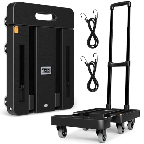 Troozy Carrinho dobrável com travões, carrinho dobrável com rodas - capacidade de carga de 226 kg, empilhadores de mão, plataforma com 6 rodas universais, carrinho de transporte com 2 cordas flexíveis
