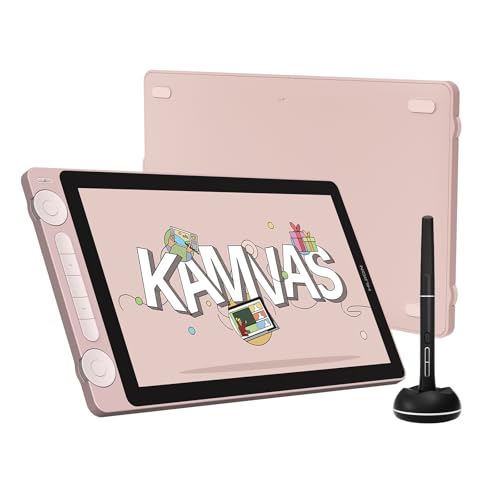 HUION Kamvas 13 Gen3 2024 Tablet gráfico com ecrã, tablet de desenho de 13,3" vidro anti-brilho canvas, Pentech 4.0, 16384 com pressão de lápis, mostrador duplo para PC, Mac, Android, rosa