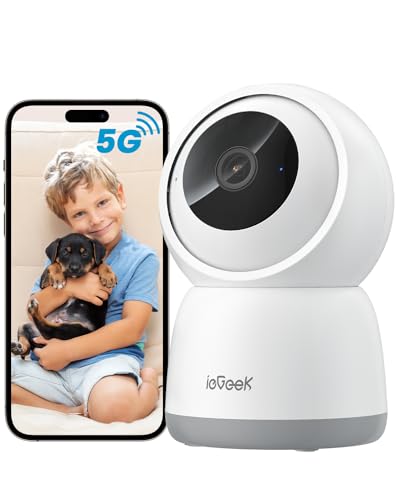 ieGeek 2,4/5 GHz Câmara de vigilância WiFi interior 2 K 360 °PTZ, câmara de vigilância interior para bebés/animais de estimação/segurança em casa, monitorização automática, voz bidirecional, deteção