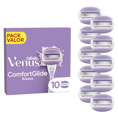 Gillette Venus Comfortglide, Breeze, substituição para máquina de mulher, conjunto de 10 peças, 3 folhas para uma remoção suave, púrpura e duradoura