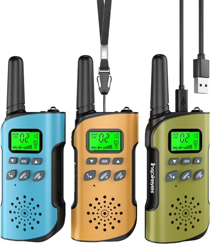 Inspireyes Walkie Talkie crianças recarregável, 48 horas de tempo de trabalho, 3 quilómetros de longo alcance, presentes de aniversário, brinquedos ao ar livre para crianças dos 3 aos 12 anos, pacote