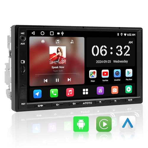 ATOTOZONE A5L Rádio carro 2 DIN Android 2G + 32G, ecrã tátil de 7 polegadas, CarPlay e Android automático sem fios, ligação à Internet sem fios/Bluetooth/USB, MirrorLink, 24 EQ DSP/FM/RDS/GPS/GPS/AUX